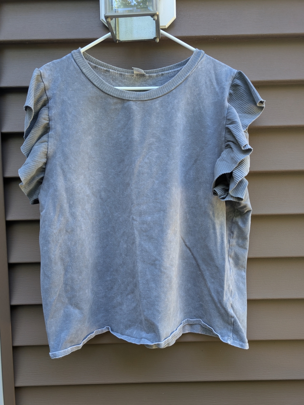 Women's Ruffle Sleeve Tee - Washed Gray Size 2X